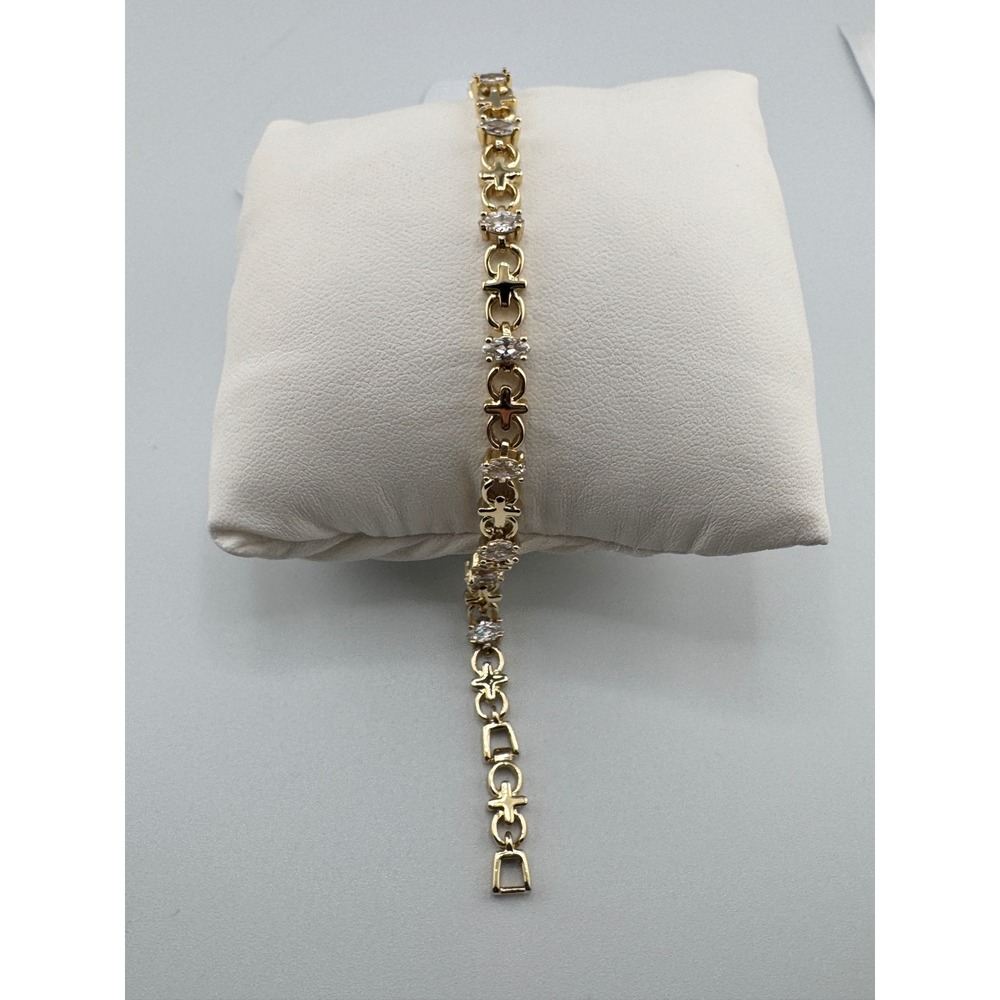 14k Gold Plated Marquise Cubic Zirconia Cross Link Tennis‎ Bracelet Gold Tone
